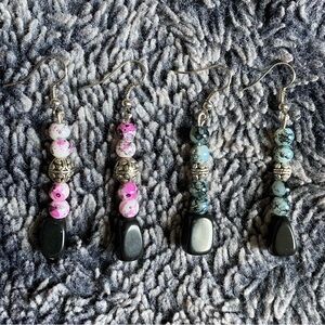 Handmade Multicolored Beaded Dangle Drop Earrings Set (2)